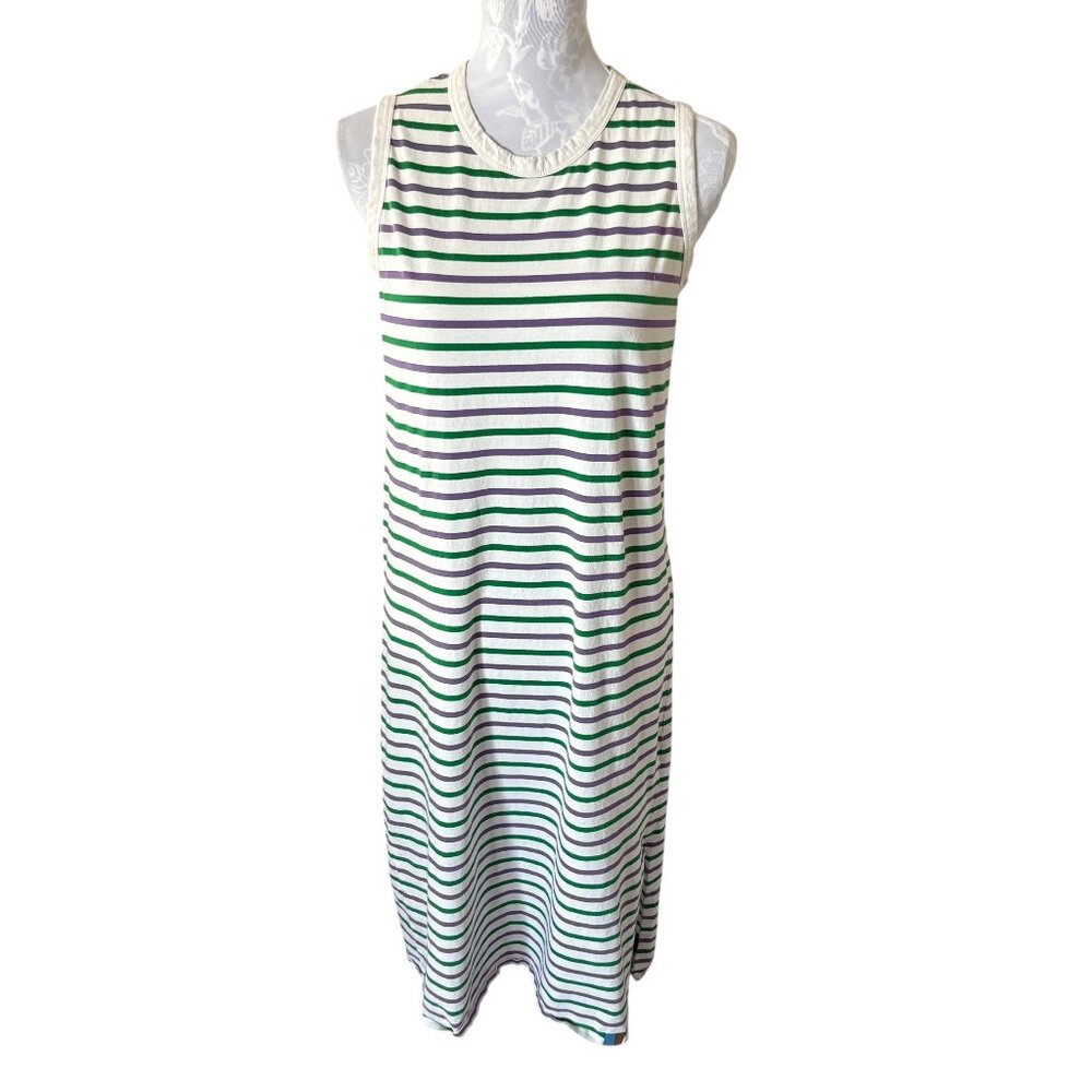 Kule Anthropologie Size Small Green Purple Striped White Cotton Tank Dress